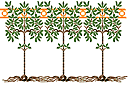 Stencils met bomen en struiken - Een rand van gestileerde bomen.