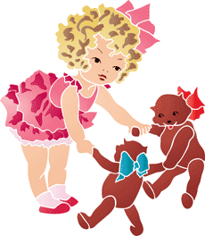 Meisje en poppen - sjabloon voor decoratie