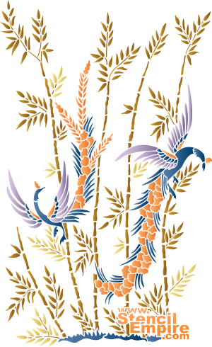 Vogels en bamboe 1 - sjabloon voor decoratie