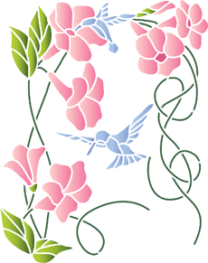 Klokjesbloemen en kolibries - sjabloon voor decoratie