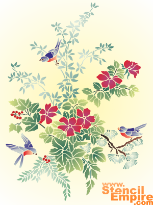 Bloemen en vogels - sjabloon voor decoratie