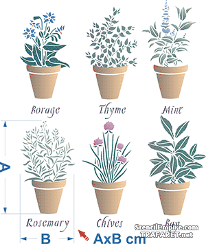 Bloemen in potten (Stencils met tuin- en veldbloemen)