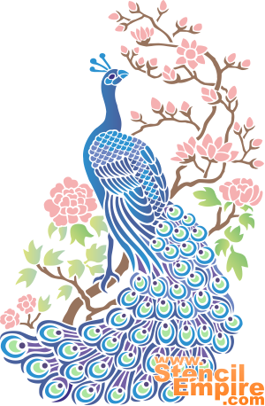 Pauw en sakura (Stencils met tuin- en veldbloemen)
