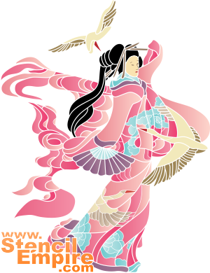 Geisha en zwanen - sjabloon voor decoratie