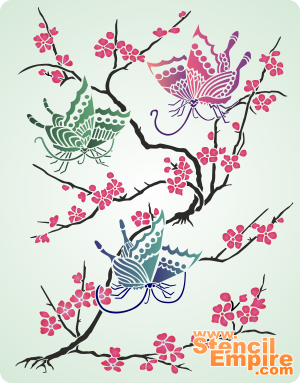 Sakura en vlinders - sjabloon voor decoratie