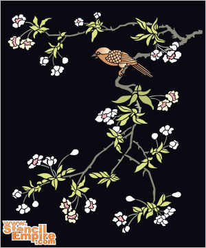 Vogel op sakura - sjabloon voor decoratie