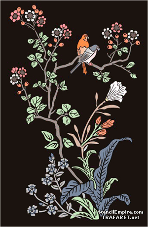 Oosterse vogels op een tak - sjabloon voor decoratie