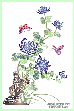 Chrysant op een rots (Oosterse stijl stencils)