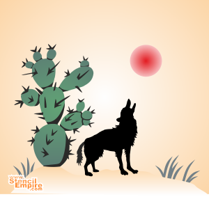 Coyote en cactus - sjabloon voor decoratie