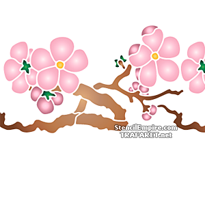 Sakura tak met bloemen B - sjabloon voor decoratie