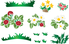 Bloemen, gras en bessen - sjabloon voor decoratie