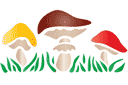 Drie champignons - stencils met kinderpatronen